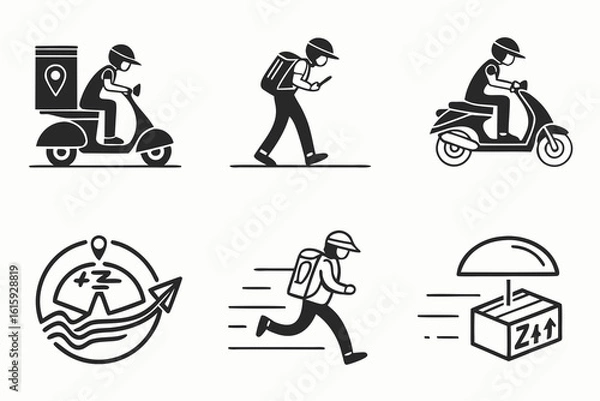 Fototapeta Delivery Service Icons Scooter Walking Running Package.