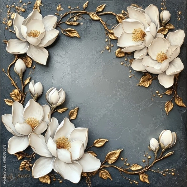 Fototapeta A pink tropical frangipani flower frame with seashells on a textured wooden background creates a beautiful summer beach nature design
