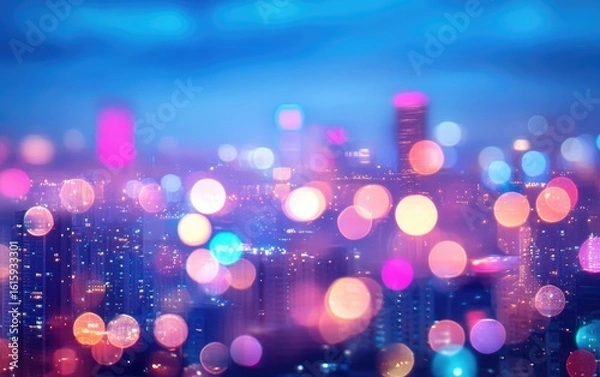 Fototapeta Bright, colorful Christmas lights create a festive, blurred bokeh background with glowing, circular patterns for a shiny holiday celebration