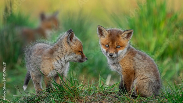 Obraz Red Fox cubs (Vulpes vulpes)