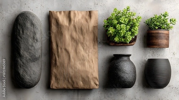 Fototapeta Assorted decorative items on a textured surface.