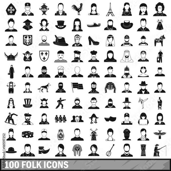 Obraz 100 folk icons set, simple style 