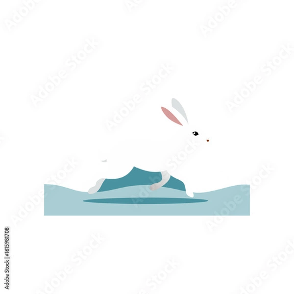 Fototapeta arctic hare running across snowy plains