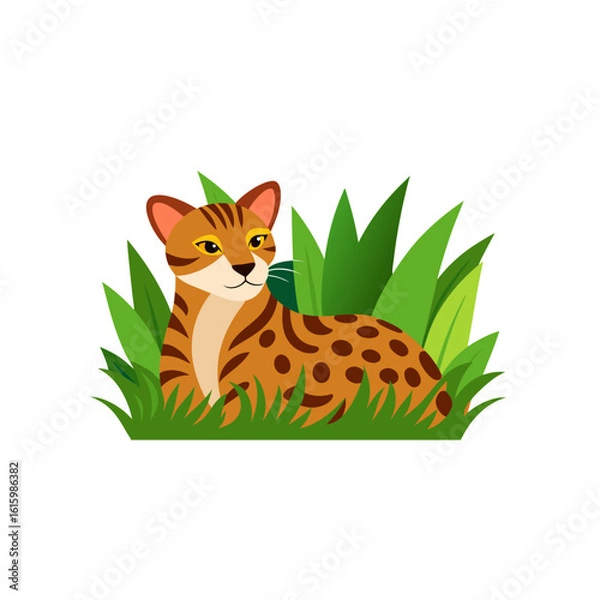 Fototapeta ocelot resting in tall jungle grass