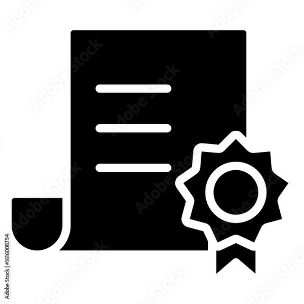Fototapeta The red badge document icon with a ribbon indicates an award, recognition, or validation of the contents of the document as evidence of a recognized achievement or qualification.