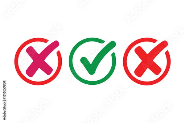 Obraz Check Mark and Cross Icon Set – True or False, Yes or No Vector Buttons.