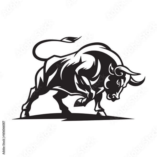 Obraz Angry head face mascot of bull buffalo portrait. black white line art vector illustration on white background