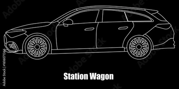 Fototapeta a passenger car that has a long body like a sedan, but with an extended rear (trunk) and a straight roof that extends to the rear.