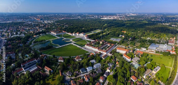 Obraz Aerial panorama view around the capital city Munich in Germany on a sunny summer day.