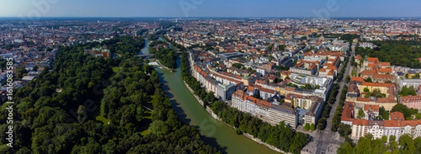 Obraz Aerial panorama view around the capital city Munich in Germany on a sunny summer day.