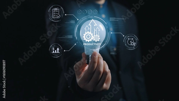 Fototapeta Productivity improvement in digital business, showing productivity tools, productivity tracking, productivity optimization, and workflow for business workplace efficiency. Elide