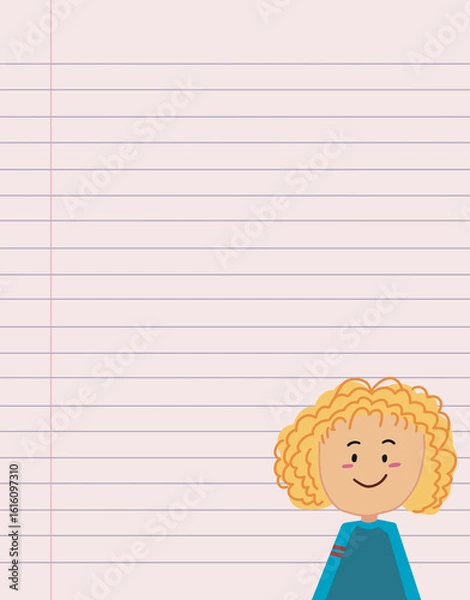 Obraz Lined Paper with Cute Kid Ornament. Notebook Background.