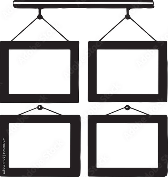 Fototapeta Illustration of hanging frames in black and white for design projects or templates
