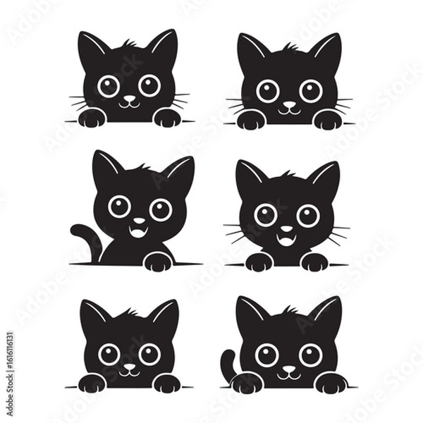 Fototapeta Stylized Cat Silhouette Bundle | Cute Black Cat Vector Clipart Set tylized, silhouette, bundle, cute, black cat, vector, clipart
