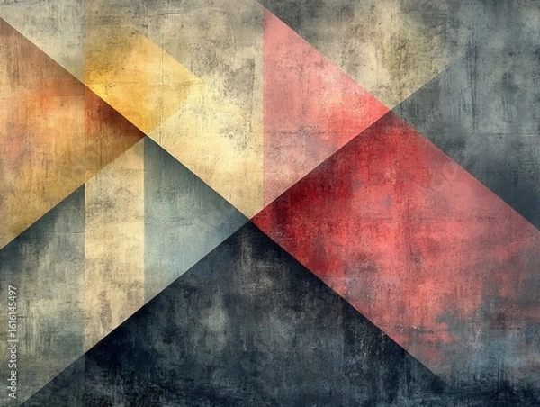 Fototapeta Abstract Geometric Grungy Triangles in Warm Amber, Fiery Red, and Cool Charcoal Tones: A Modern Textured Design for Contemporary Industrial Decor