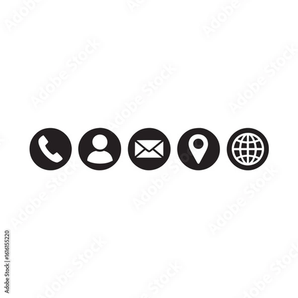Fototapeta Contact Information Icons in Black and White for Web Design and Business Cards Presentation
