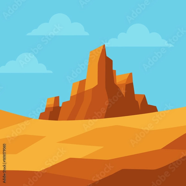 Obraz Stylized desert landscape with jagged rock formations under a blue sky