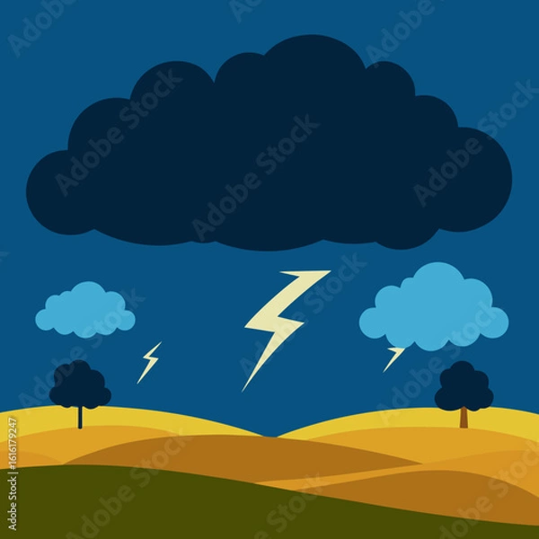 Obraz Stormy sky with lightning over desert landscape