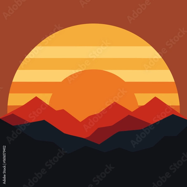 Obraz Vibrant sunset over layered mountain peaks