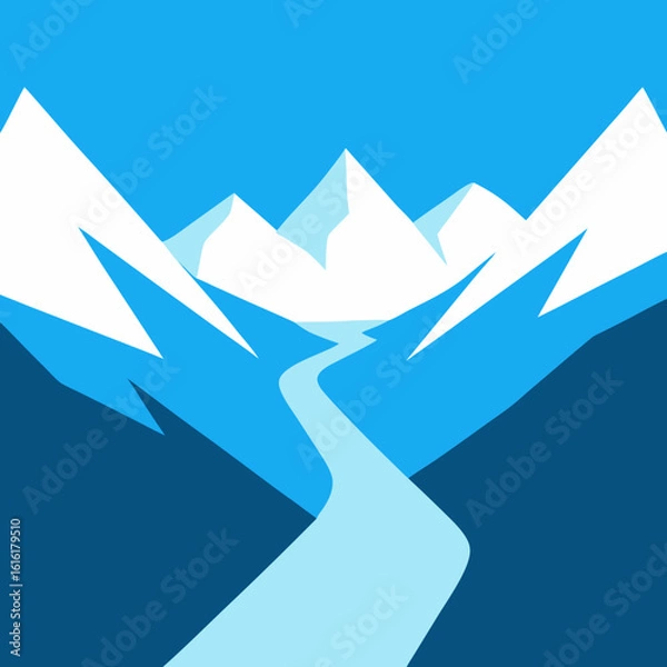Obraz Stylized blue mountain landscape with winding river
