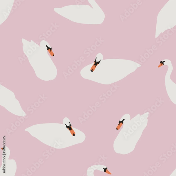 Obraz seamless pattern with birds, swans on pink background