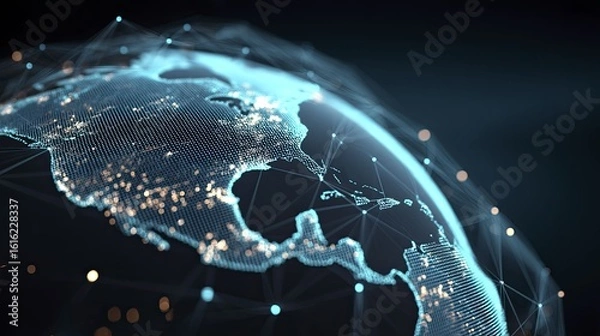 Fototapeta Digital Earth with glowing network connections and data nodes