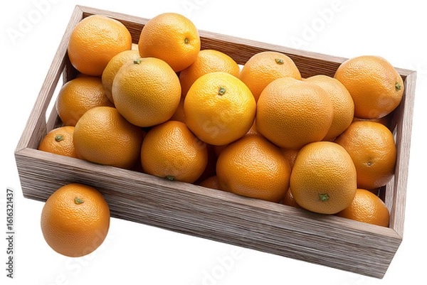 Fototapeta Wooden box with tangerines , isolated on transparent background, png