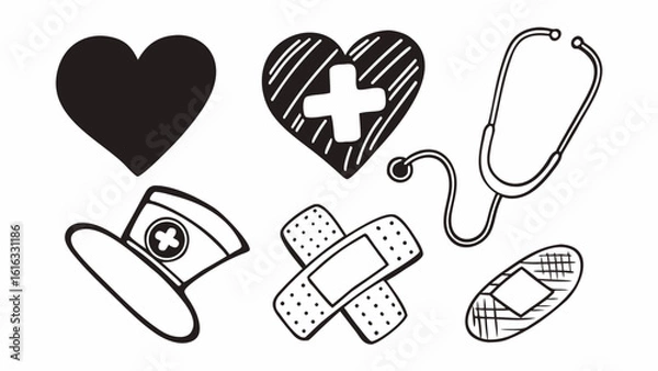 Obraz Healthcare symbols and medical elements representing compassion, healing, and wellness for various applications