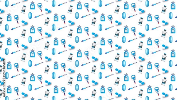 Fototapeta World Diabetes Day Flat Seamless Pattern Medical Health, Sugar Test Pattern Vector