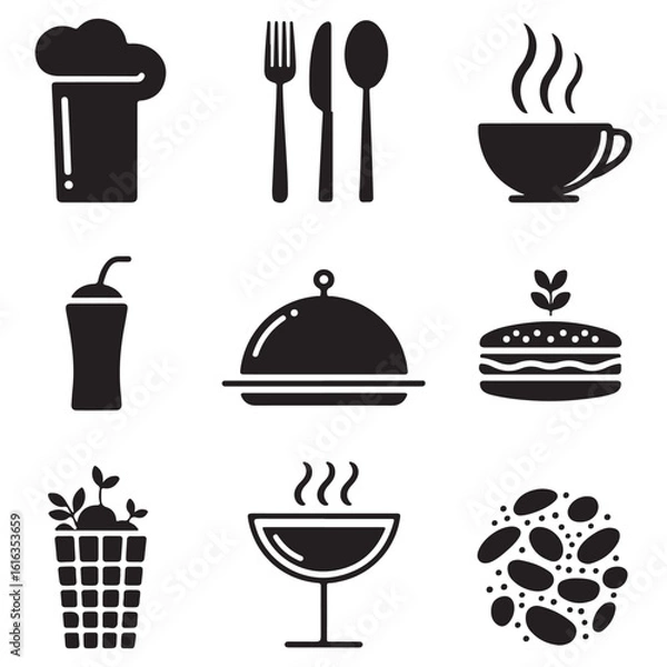 Obraz Restaurant elements black vector set