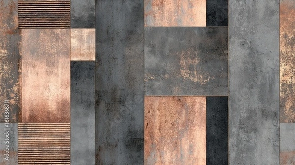 Fototapeta Abstract textured geometric pattern in rusty hues with gray, mimicking industrial materials