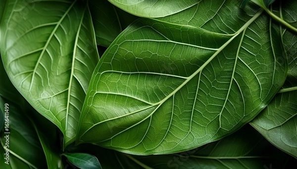 Fototapeta detailed shot of verdant leaves