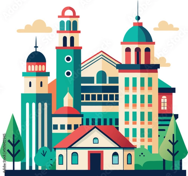 Obraz Buildings Illustration bundle set vector with editable white background 