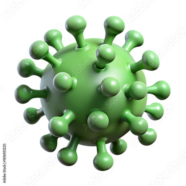 Fototapeta 3d green coronavirus particle isolated on transparent background