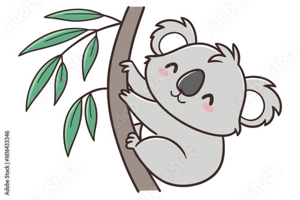 Fototapeta Cute cartoon koala climbing a tree branch animal