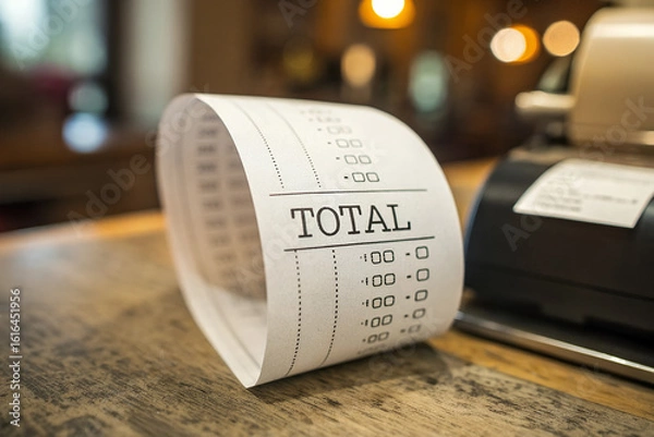 Obraz receipt roll with total amount highlighted