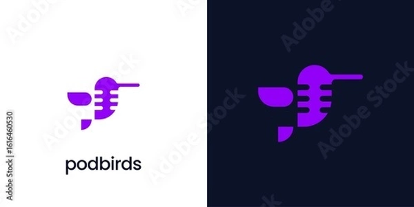 Fototapeta Bird Podcast Logo simple and modern lines vector illustration, Icon Symbol