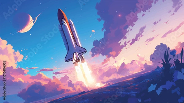 Obraz Space Shuttle Launch at Sunrise Vector Art Illustration