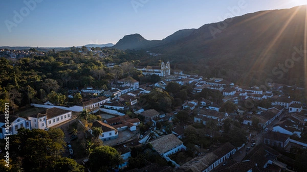 Fototapeta Aerial view of the historic and tourist town of Tiradentes, in Minas Gerais, Brazil, one of the oldest in the state.
