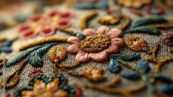 Obraz Close-up embroidered floral pattern