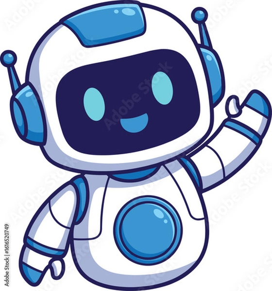 Fototapeta Friendly cartoon robot waving hello with blue accents and a happy expression vector illustration