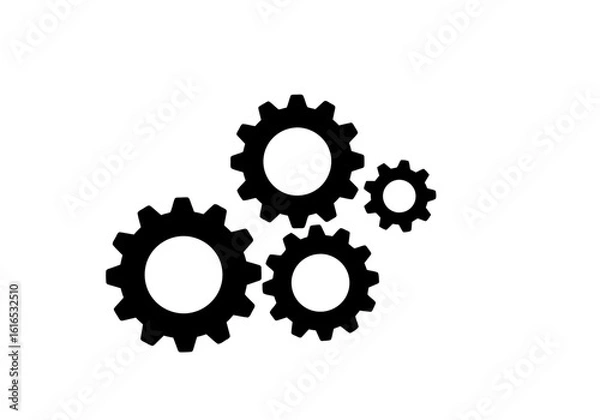Fototapeta Illustration displaying four gears interlocking on a plain setting with a simple and clean design style