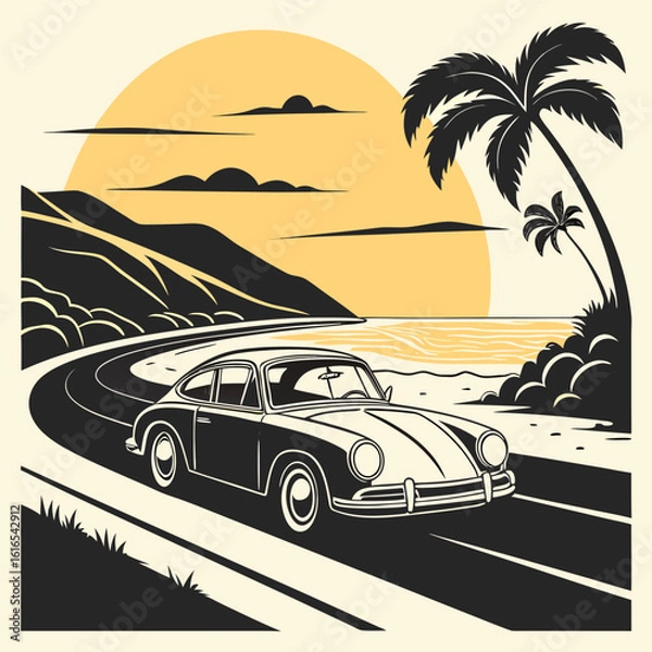 Fototapeta retro car on the beach