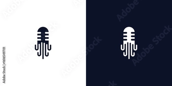 Fototapeta podcast jellyfish logo simple and modern lines vector illustration, Icon Symbol, Vector, Design Inspiration.	
