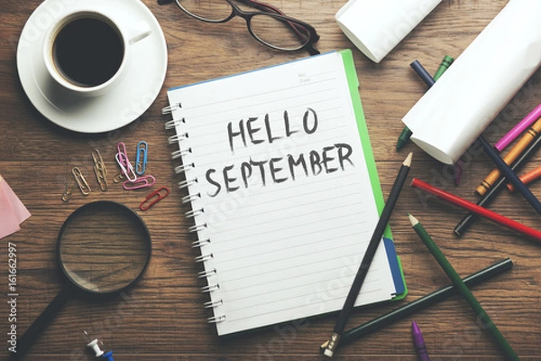 Fototapeta hello september text on notepad