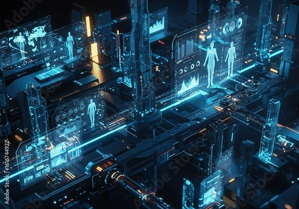Fototapeta Futuristic Tech Interface Displaying Human Data and Network Connections