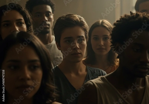 Fototapeta Group of Diverse People Standing Together Looking Forward