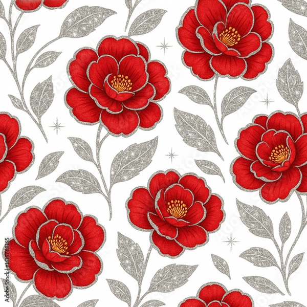 Obraz seamless red camellia pattern