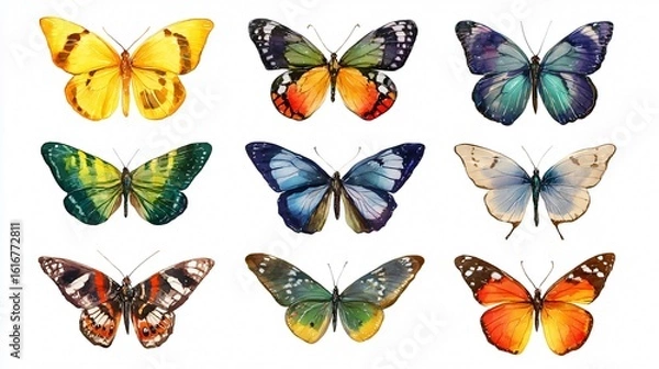 Fototapeta Vibrant Collection of Colorful Butterflies in Isolated Setting