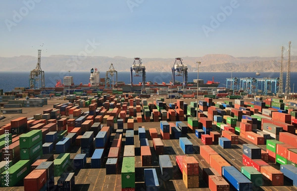 Fototapeta Containers in a cargo port